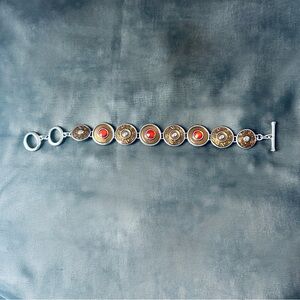 Elegant Silver and Red Bracelet